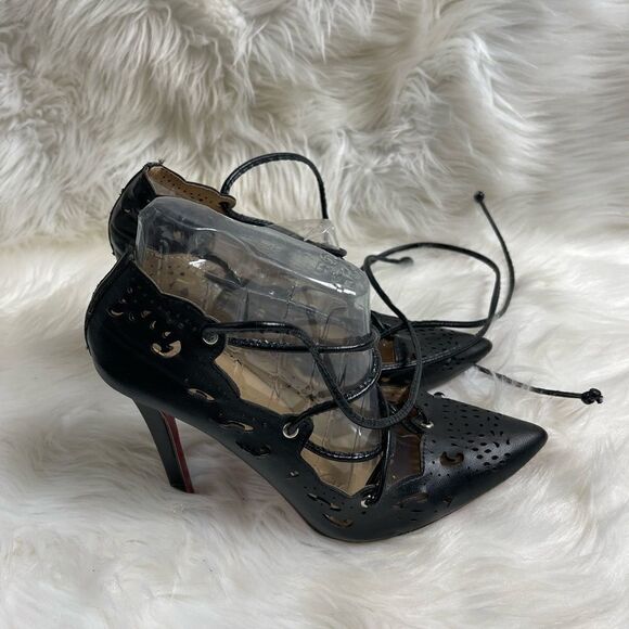 Black Rubidza by Lorraine lazer cut lace up stiletto  heels size 8.5 - Picture 1 of 10